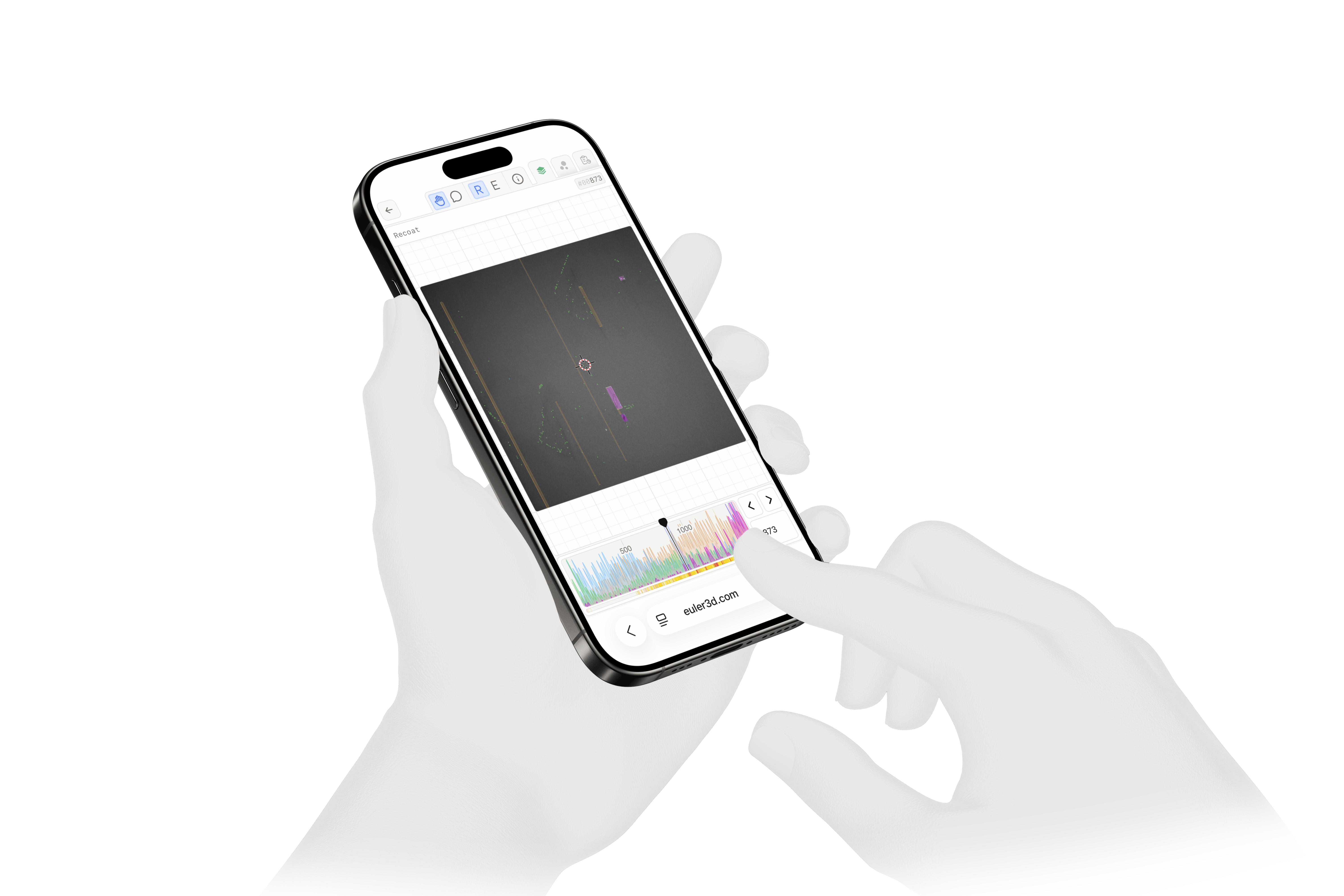 A hand holding a phone displaying the Euler layer viewer